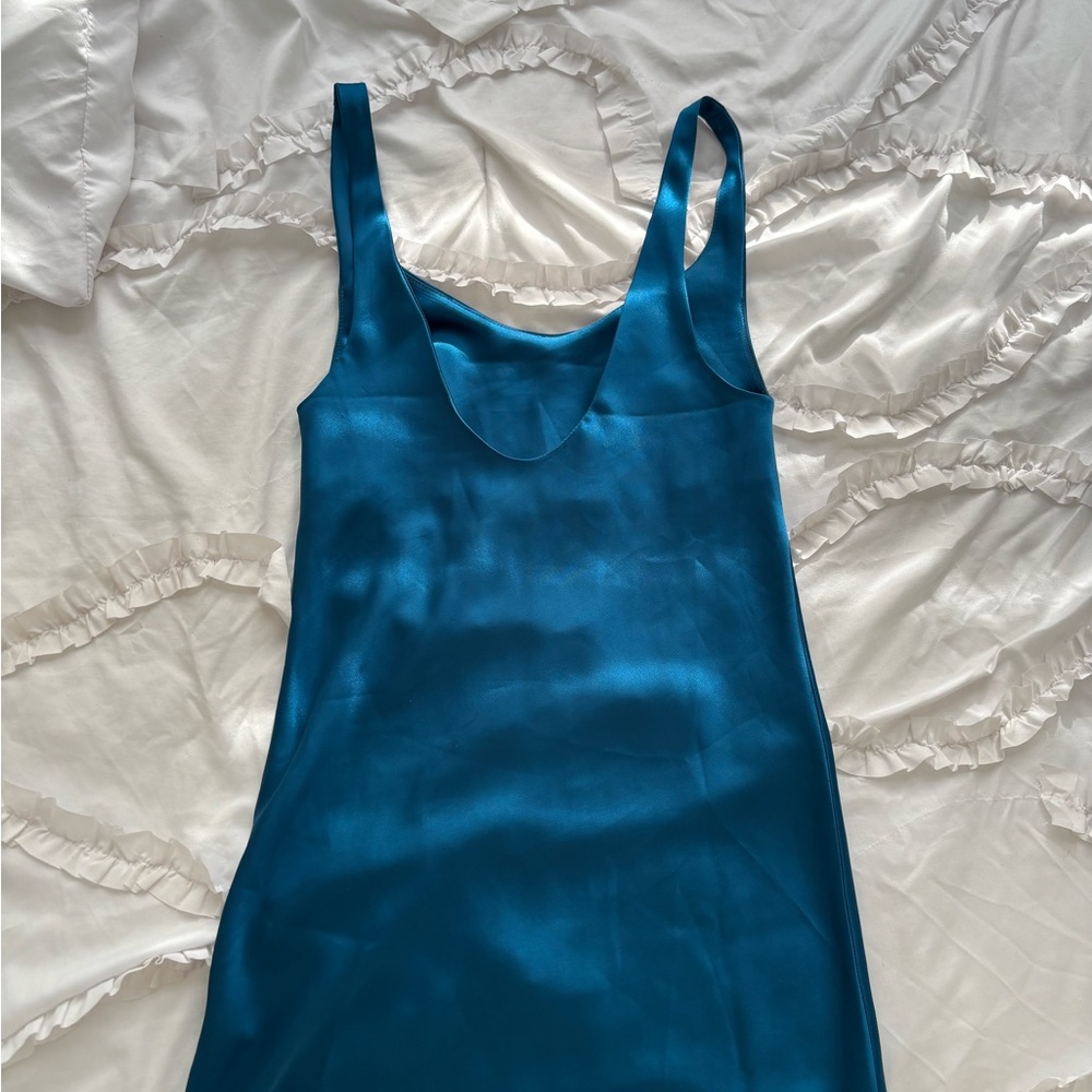 Sleek Blue Satin Dress - Size 2